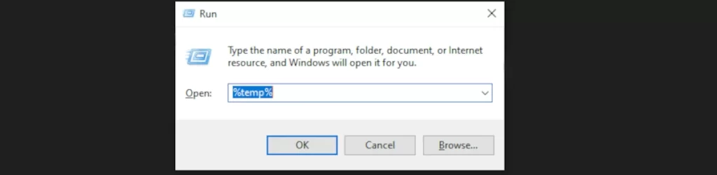 Run command for windows temp files